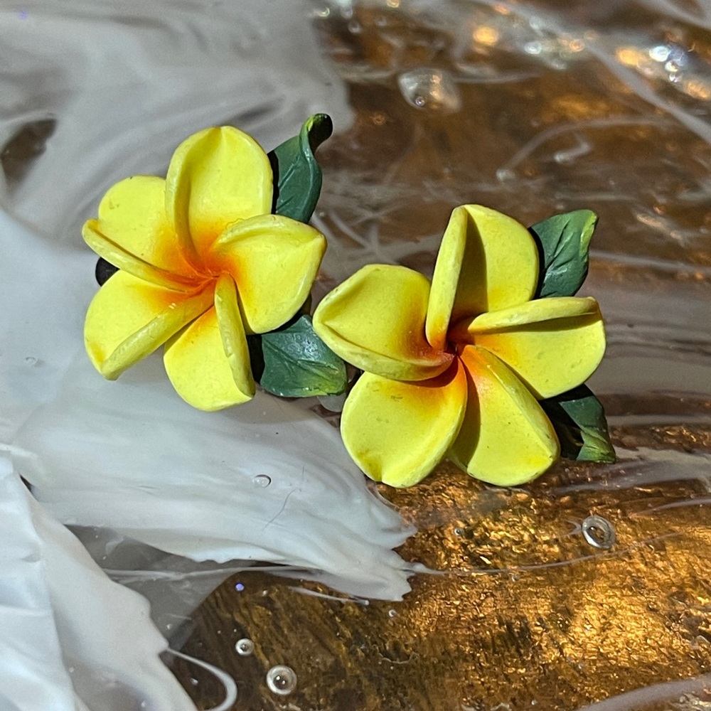 Vintage Clip On Yellow Flower Earrings